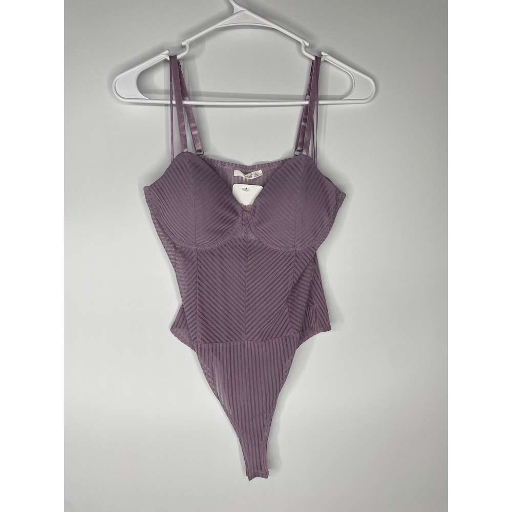Timing Purple Ribbed Bodysuit Wireless NEW Womens Adjustable Straps Large